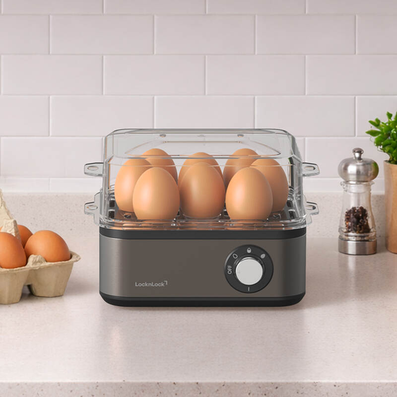 LocknLock Multi Egg Cooker 8 Eggs &ndash; 3 Doneness Levels, Auto Shut-off & Alarm - EJE212GRY, , large image number null